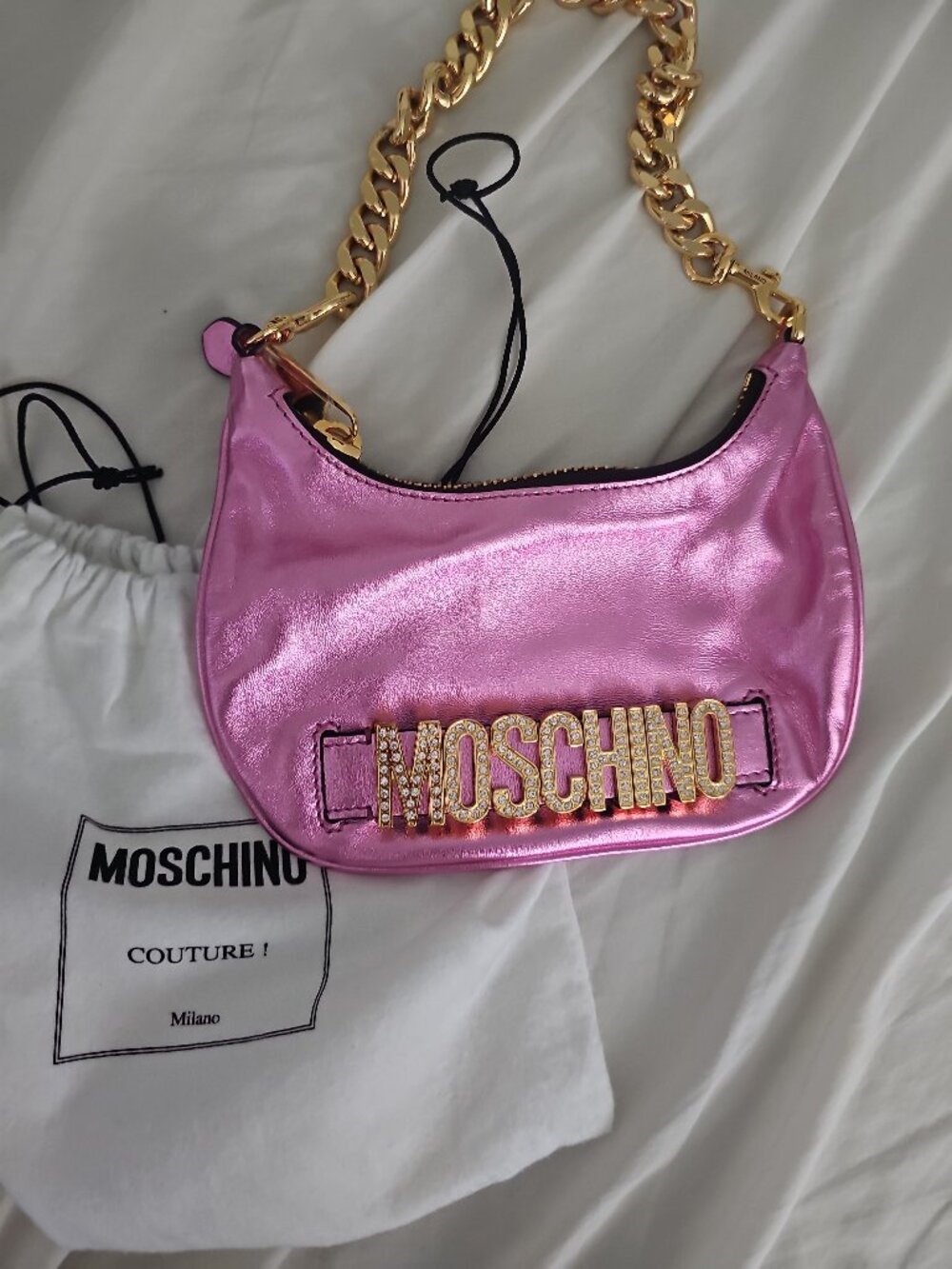 Moschino Mini Shoulder Bag – Pink with Gold-Tone Hardware – Worn Twice